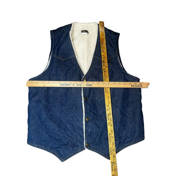 Vintage Denim vest 70's Key Jeans Sherpa lined trucker Cowboy Western men large - Picture 4 of 7